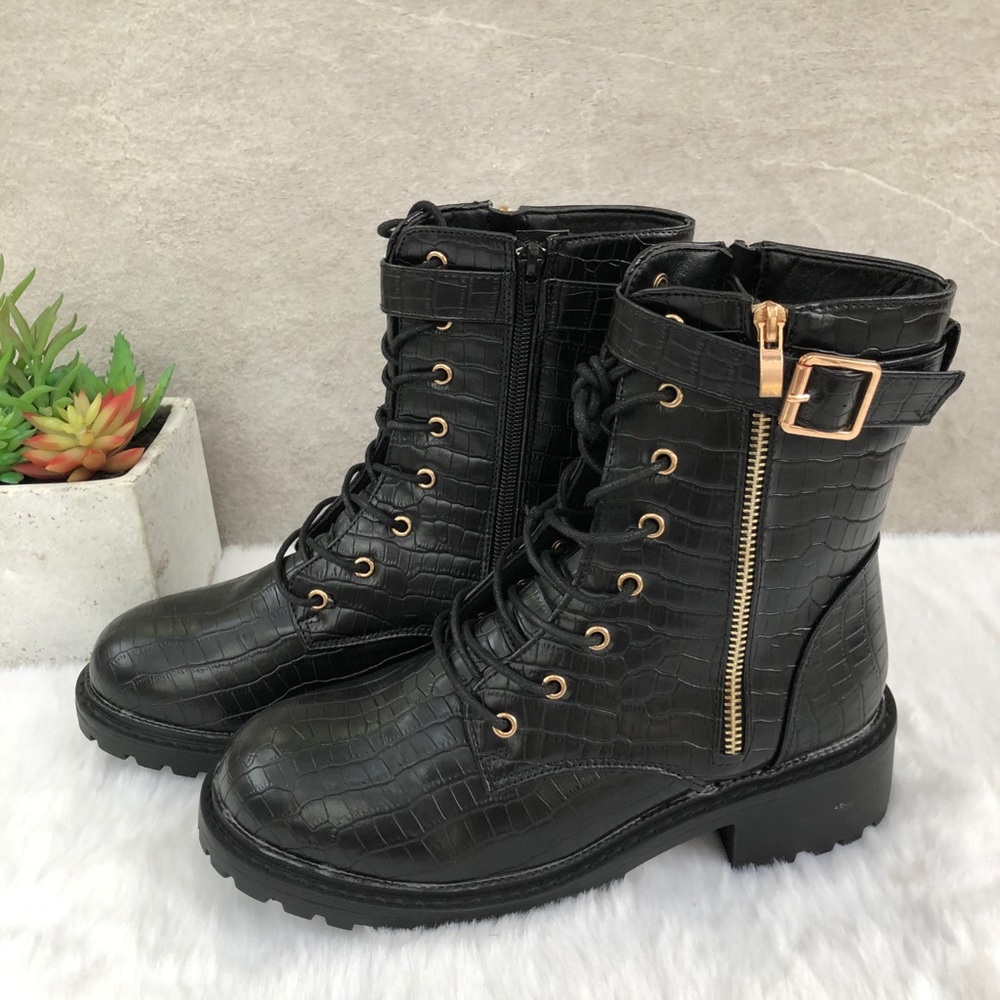 Catherine Malandrino Embossed Croc Combat Boots